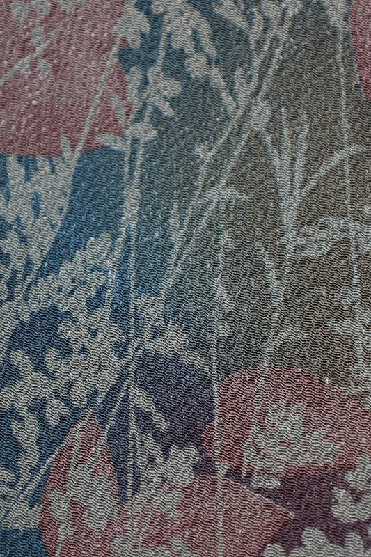 Komono (used kimono fabric) - shades of green and brown, floral pattern, hand-dyed - R265
