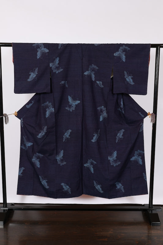 Japanese kimono used <Tsumugi> M-size  silk 100% /B963