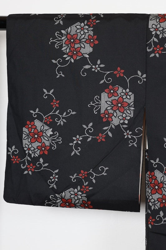 Haori (Japanese jacket), brand new, unused, black, red, white, floral pattern, R25