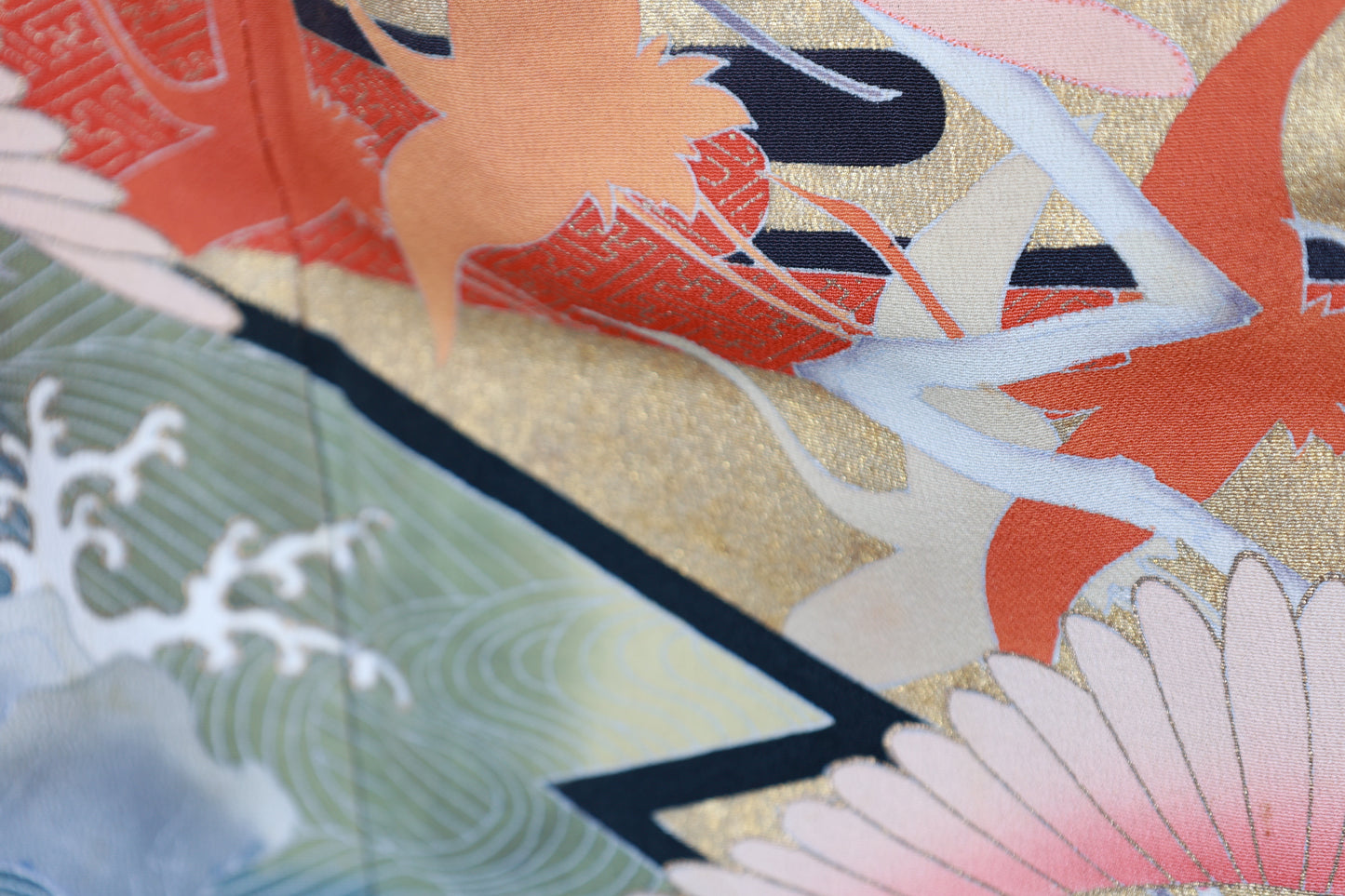 Black formal used kimono (Kurotomesode), designer piece, five crests (Gosan no Kiri), hand-painted design, R253