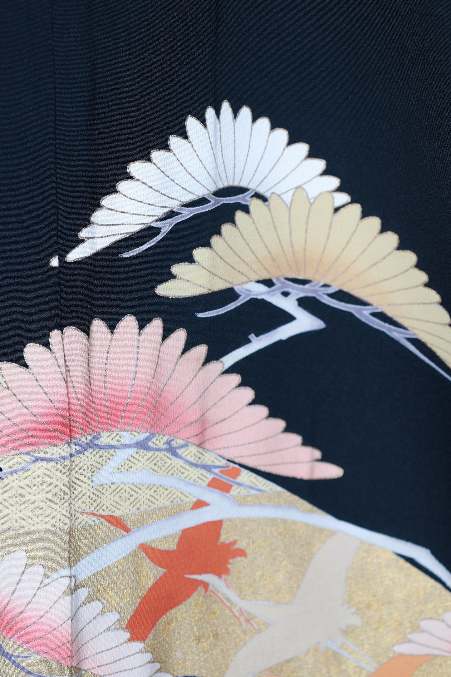 Black formal used kimono (Kurotomesode), designer piece, five crests (Gosan no Kiri), hand-painted design, R253