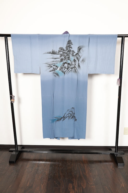 Men's authentic Oshima Tsumugi ensemble with undergarment, brand new and unused, shades of indigo, mud-dyed, plant-dyed, hundred tortoise shell pattern, R214