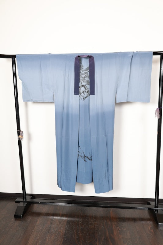 Men's authentic Oshima Tsumugi ensemble with undergarment, brand new and unused, shades of indigo, mud-dyed, plant-dyed, hundred tortoise shell pattern, R214