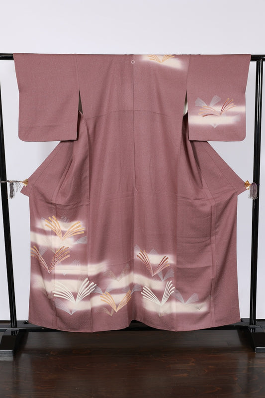 Japanese kimono used <houmongi> L-size  silk 100% /B950