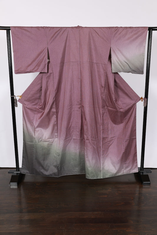 Japanese kimono used <Tsumugi> L-size  silk 100% /B954