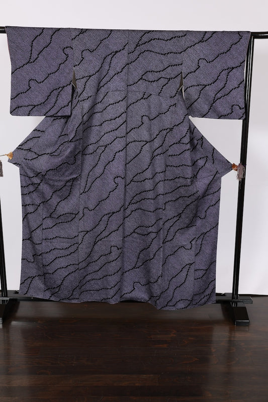 Japanese kimono used <Komon> L-size  silk 100% /B980