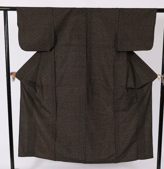 Japanese kimono used <Tsumugi> Msize  silk 100% /T492