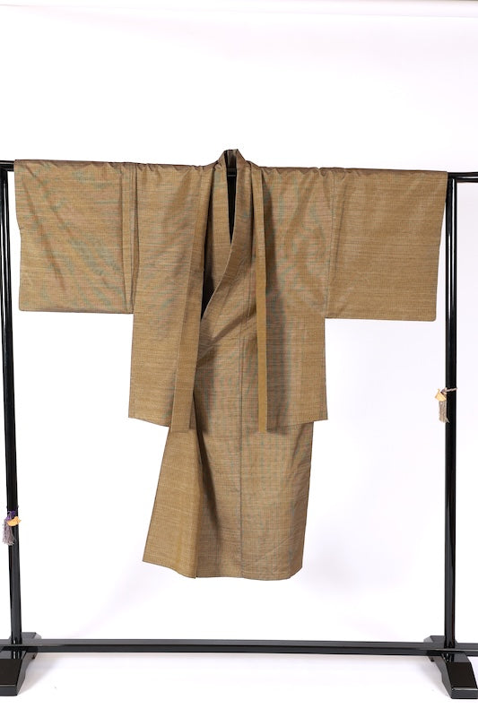 Japanese Men’s used kimono  Men’s kimono jacket 2piece set  M-size 100% silk  /K331