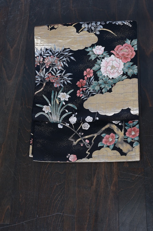Kyoto-style pouches(used sash): Black, Gold, Silver, Purple, Coral Red, Gold Leaf, Camellia, Plum, Bellflower, Chrysanthemum