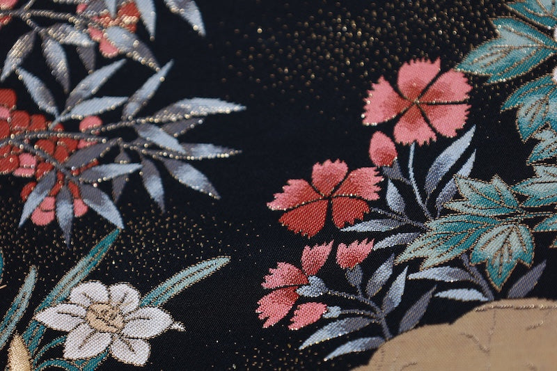 Kyoto-style pouches(used sash): Black, Gold, Silver, Purple, Coral Red, Gold Leaf, Camellia, Plum, Bellflower, Chrysanthemum