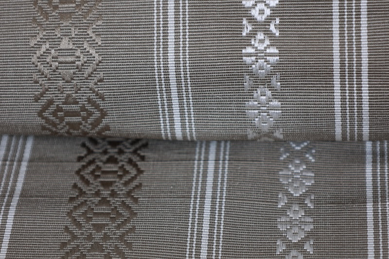 Nagoya obi (used sash), Hakata weave, Kenjo pattern, shades of gray and white, R223