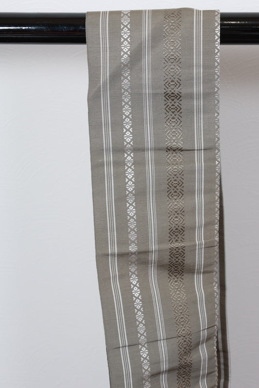Nagoya obi (used sash), Hakata weave, Kenjo pattern, shades of gray and white, R223