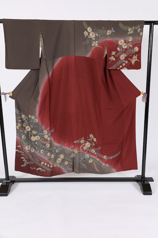 Japanese kimono used <houmongi> L-size  silk 100% /　B1477
