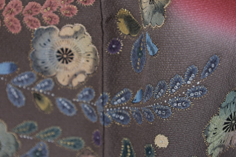 Japanese kimono used <houmongi> L-size  silk 100% /　B1477