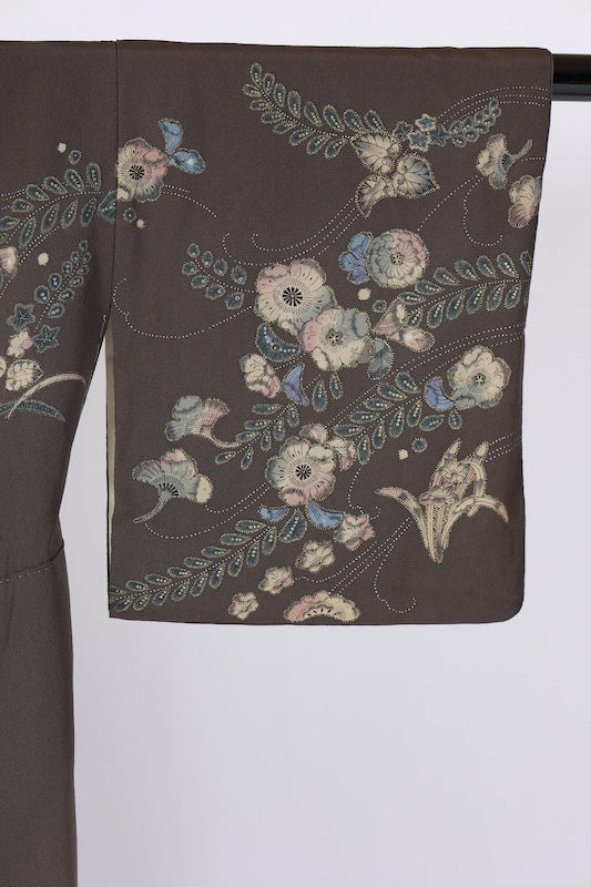 Japanese kimono used <houmongi> L-size  silk 100% /　B1477