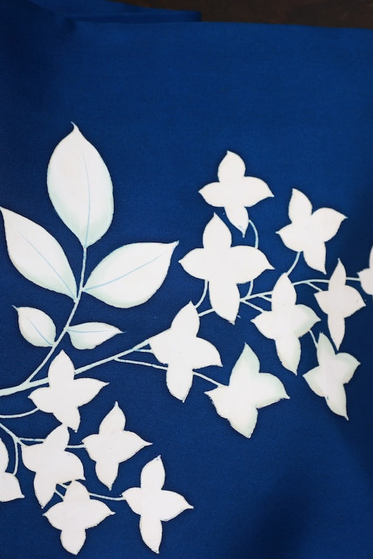 Nagoya obi (used sash), Shioze silk, blue and white, R233