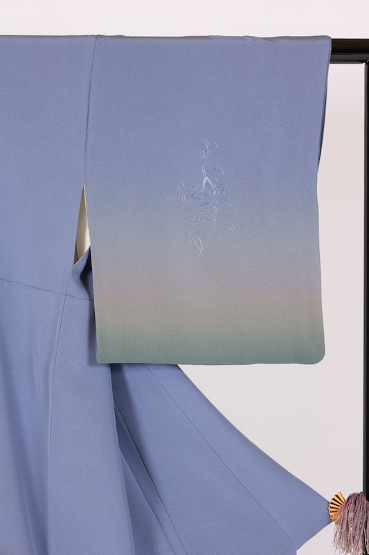 Japanese kimono used <houmongi> L-size  silk 100% /B1471