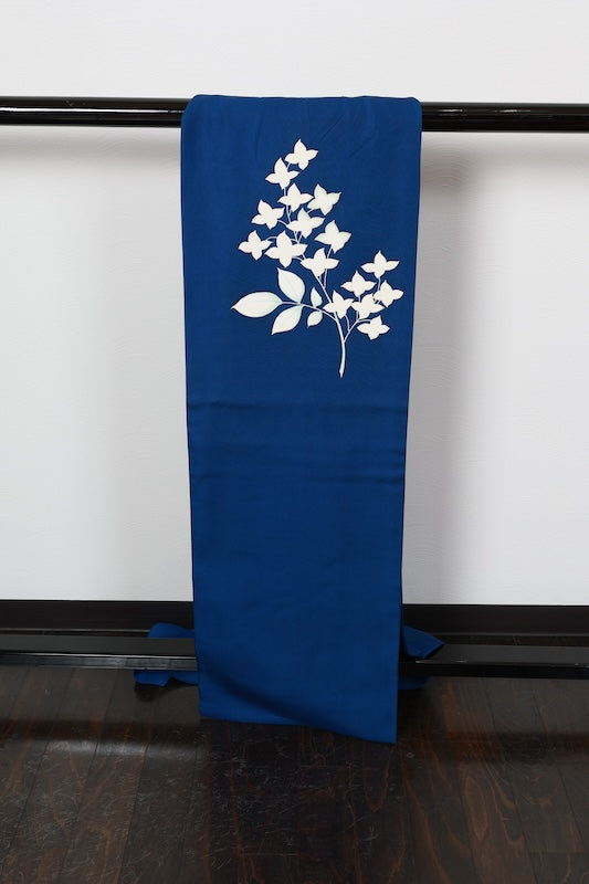 Nagoya obi (used sash), Shioze silk, blue and white, R233
