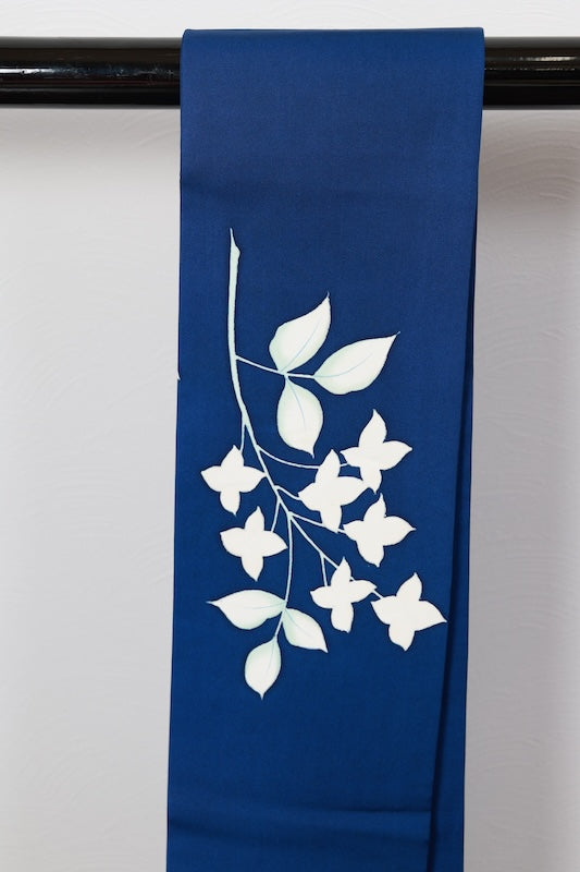 Nagoya obi (used sash), Shioze silk, blue and white, R233
