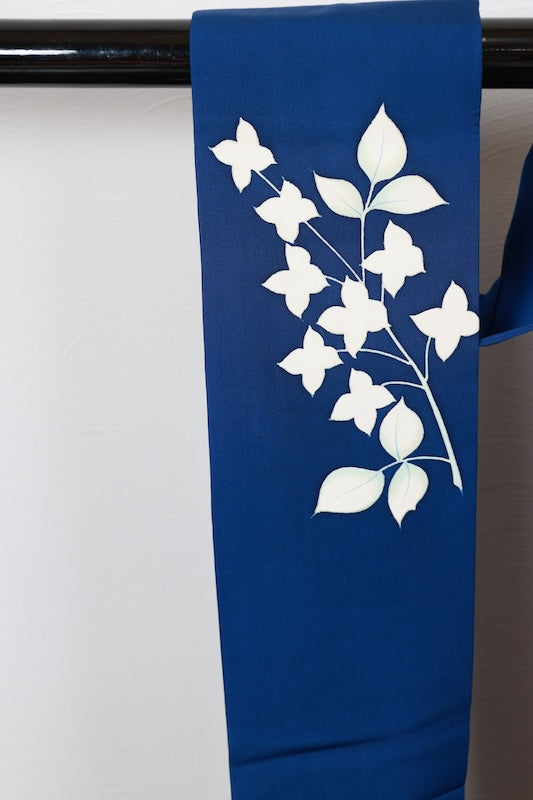 Nagoya obi (used sash), Shioze silk, blue and white, R233