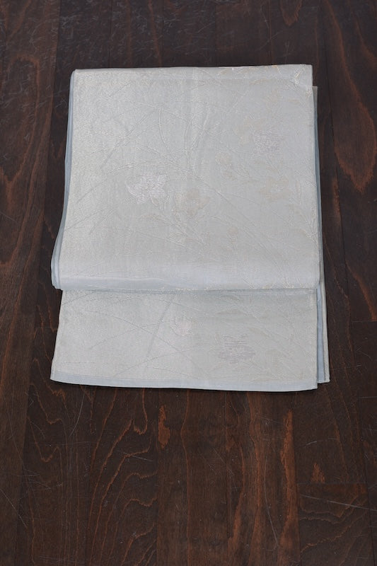 Summer obi (used sash), sheer fabric, light green, gold, silver, floral pattern, R219