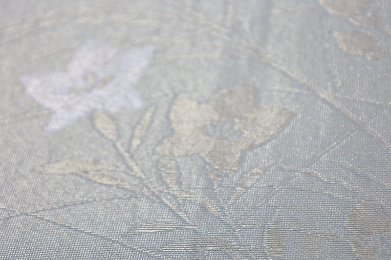 Summer obi (used sash), sheer fabric, light green, gold, silver, floral pattern, R219
