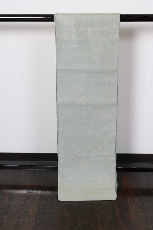 Summer obi (used sash), sheer fabric, light green, gold, silver, floral pattern, R219