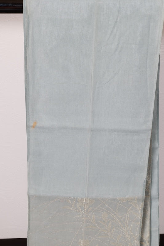 Summer obi (used sash), sheer fabric, light green, gold, silver, floral pattern, R219