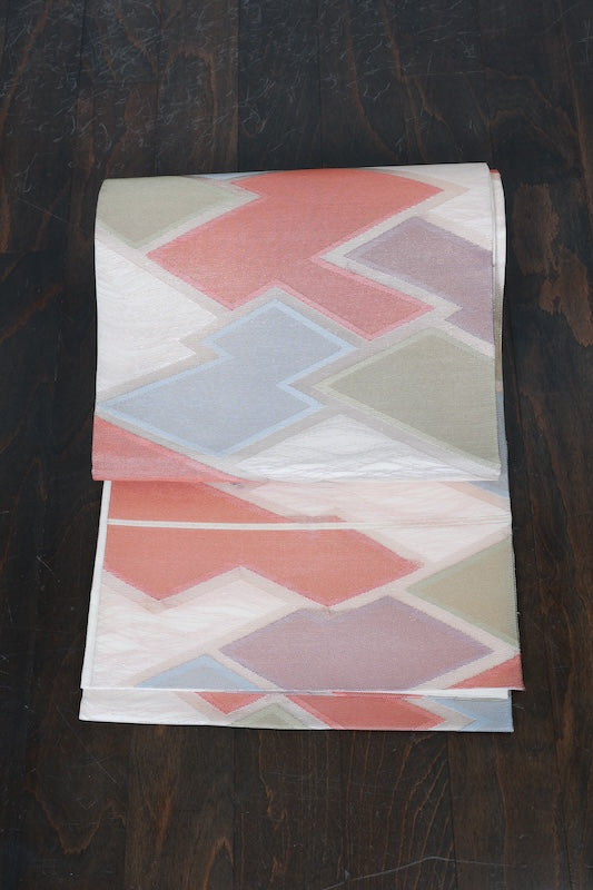 Summer obi (used sash), sheer fabric, gold, beige, blue, purple, green, diamond pattern, R218
