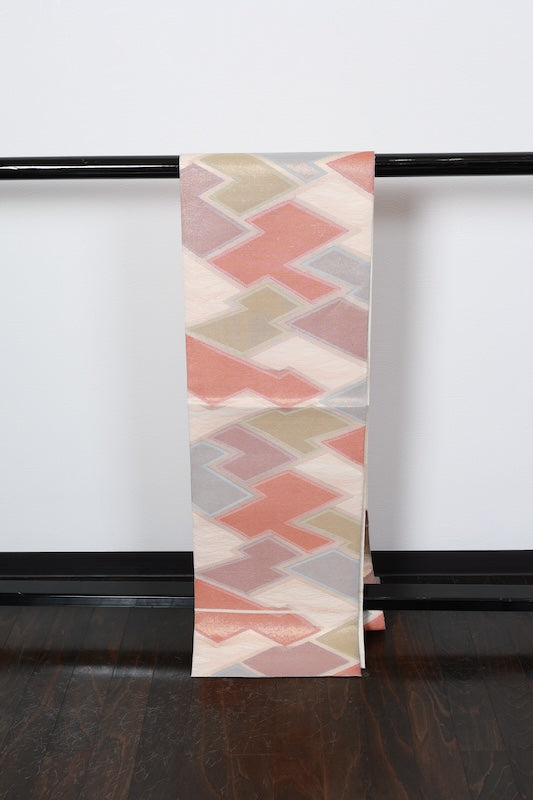 Summer obi (used sash), sheer fabric, gold, beige, blue, purple, green, diamond pattern, R218