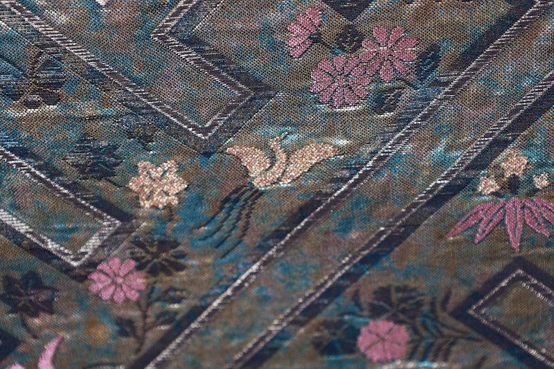 Fukuro obi (formal used sash), gold, bronze, brown, gold leaf, burnt silver, raised weave, R232