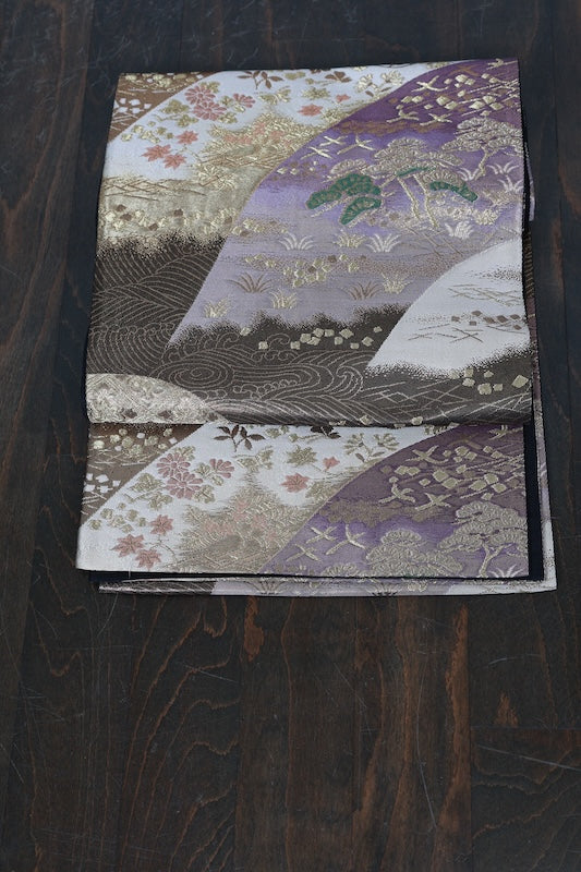 Fukuro obi (formal used sash) - Gold, Silver, Purple, Green, Red, Wave, Flower - R212