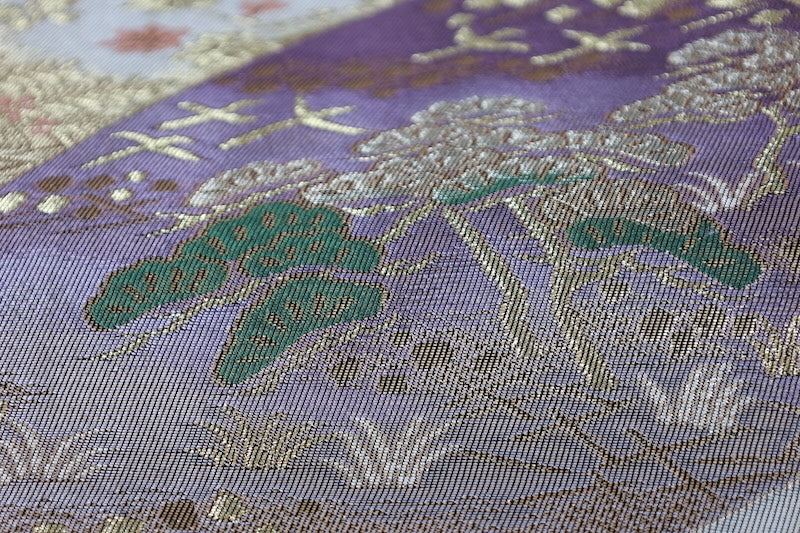 Fukuro obi (formal used sash) - Gold, Silver, Purple, Green, Red, Wave, Flower - R212