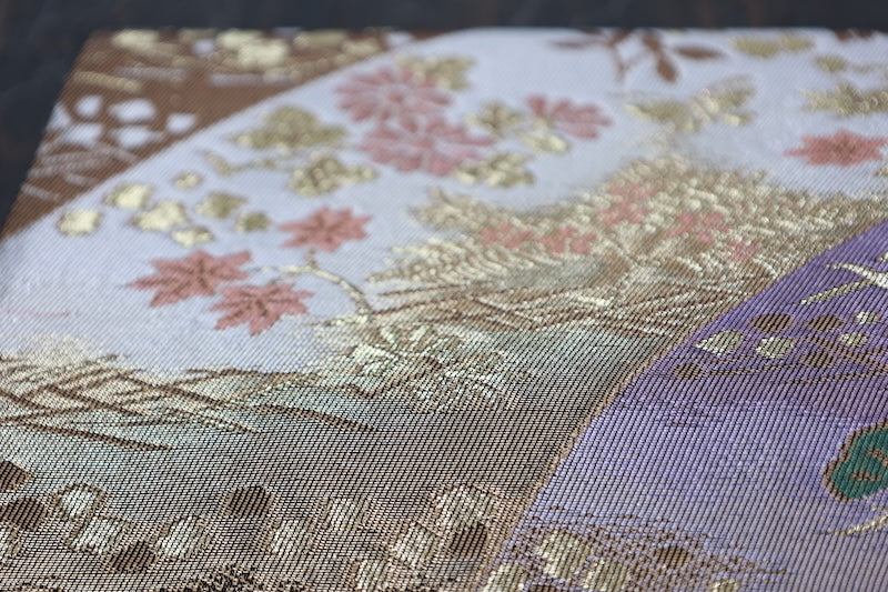 Fukuro obi (formal used sash) - Gold, Silver, Purple, Green, Red, Wave, Flower - R212