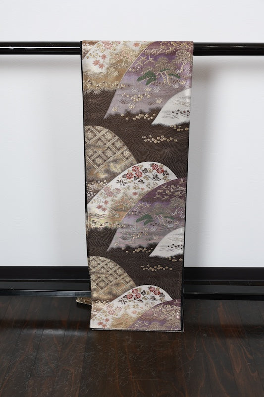 Fukuro obi (formal used sash) - Gold, Silver, Purple, Green, Red, Wave, Flower - R212