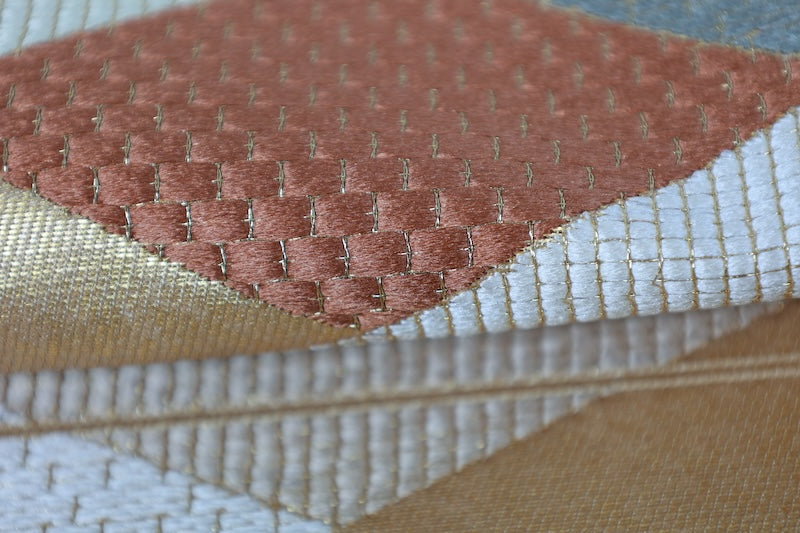 New, unfinished fukuro obi (formal sash), Asano Textile, gold, shades of brown, green, blue, white, R236