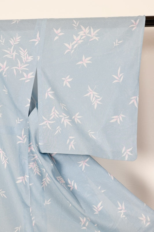 Summer used kimono fabric, light blue, white, pink, floral pattern, R240