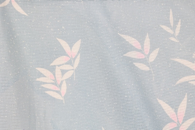 Summer used kimono fabric, light blue, white, pink, floral pattern, R240