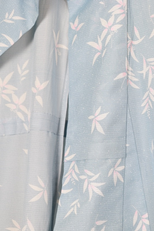 Summer used kimono fabric, light blue, white, pink, floral pattern, R240