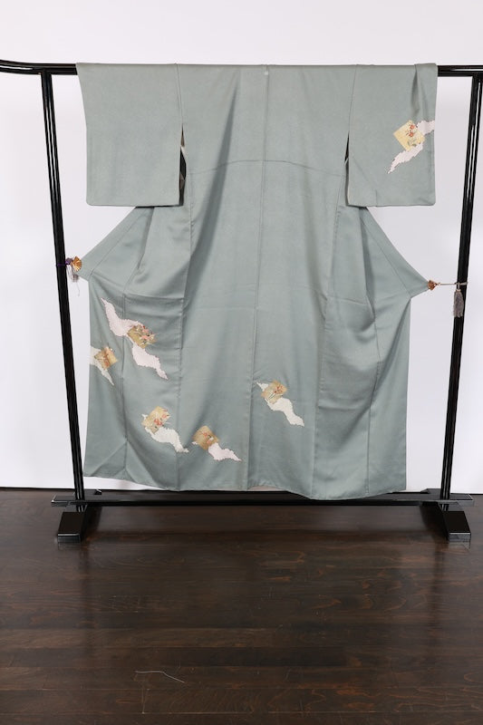 Japanese kimono used <Tsumugi> M-size  silk 100% /B767