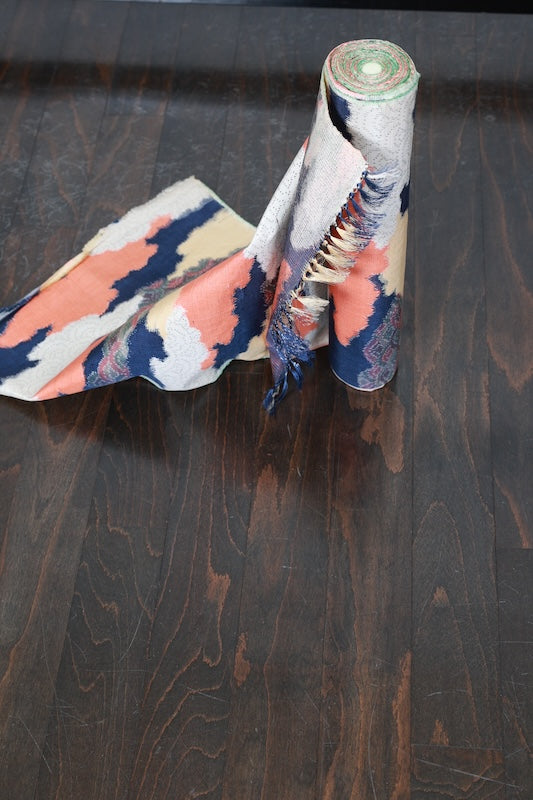 Tsumugi silk fabric , brand new, indigo, off-white, yellow, green, coral, cloud pattern, wave pattern, R290