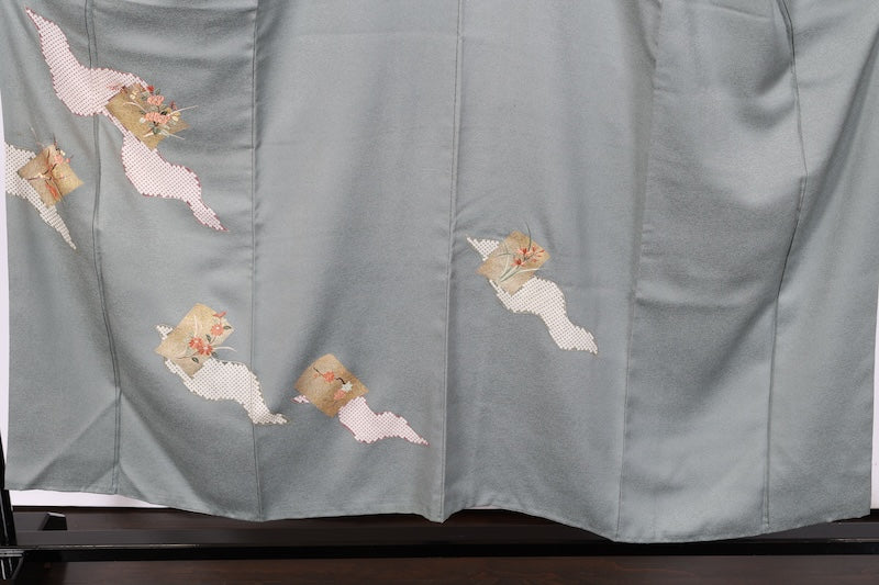 Japanese kimono used <Tsumugi> M-size  silk 100% /B767
