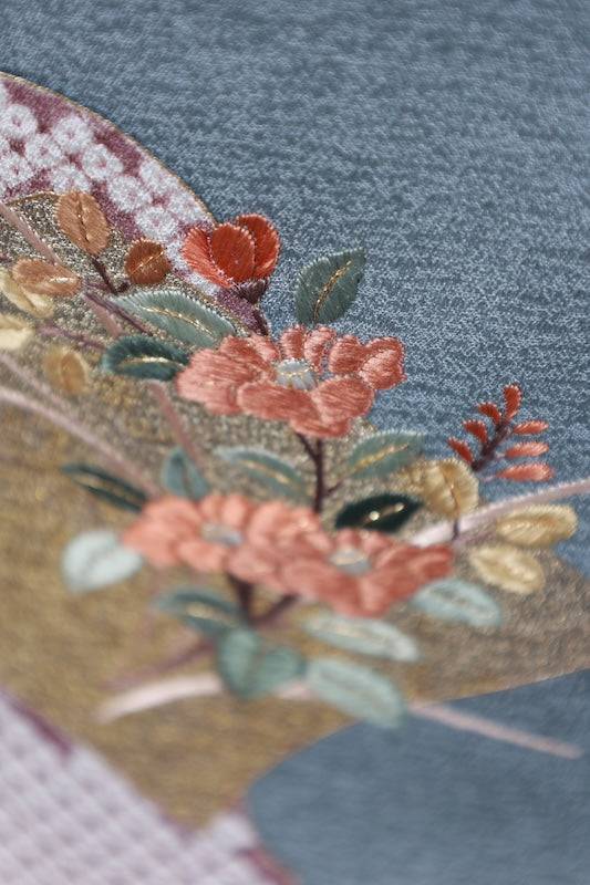 Japanese kimono used <Tsumugi> M-size  silk 100% /B767