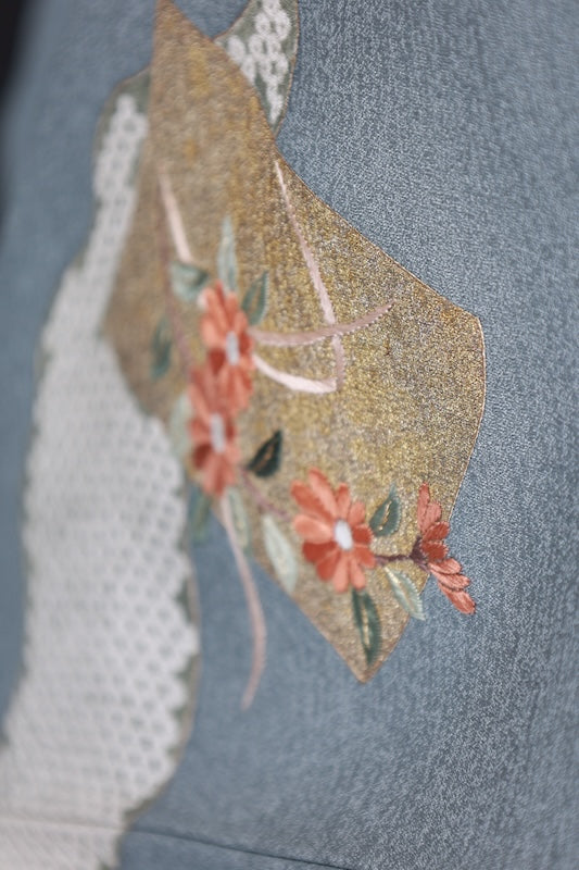 Japanese kimono used <Tsumugi> M-size  silk 100% /B767
