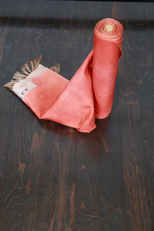 Silk fabric , shades of orange, hemp leaf pattern, R286