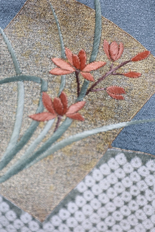 Japanese kimono used <Tsumugi> M-size  silk 100% /B767