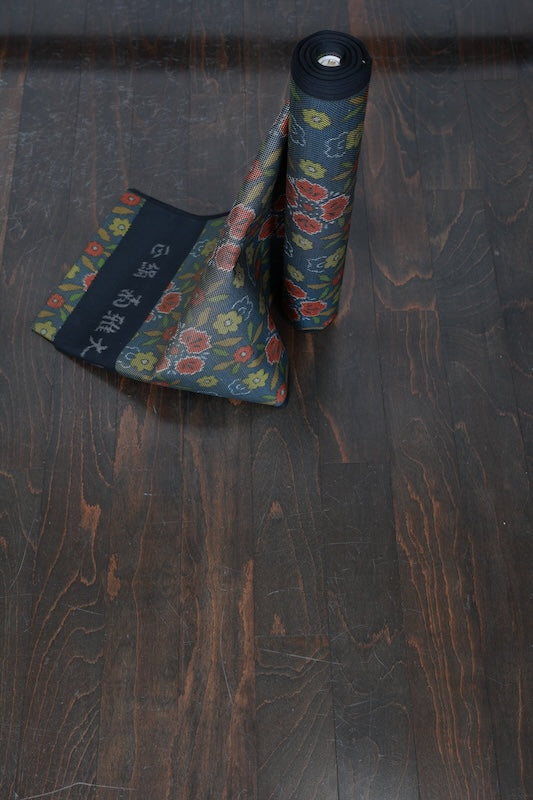 Tsumugi silk fabric , brand new, gray, reddish-brown, green, handwoven, floral design, R288