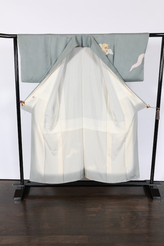 Japanese kimono used <Tsumugi> M-size  silk 100% /B767
