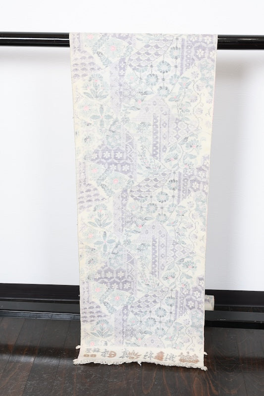 Authentic Ojiya Tsumugi silk fabric, brand new, with silk floss covering, in white, light purple, gray, and red, ikat pattern, handwoven, R289