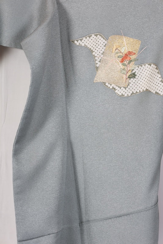 Japanese kimono used <Tsumugi> M-size  silk 100% /B767